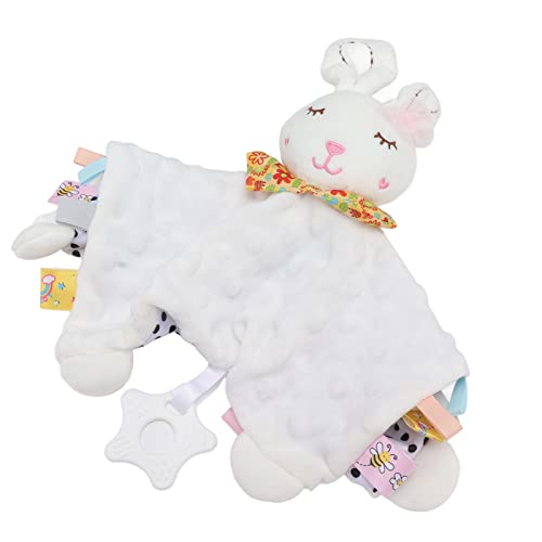KIMISS Baby Security Decke - Plüschkuscheldecke mit Süßem Tierpuppendesign, Heller Farbe, Weich und Komfortabel für Säuglinge, Tragbare Zahnendecke (weißer Hase) von KIMISS