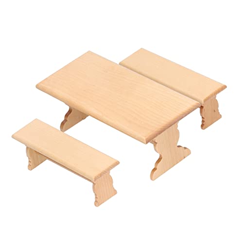 KIMISS Dollhouse Holztisch, Mini Doll House Bench Gut Aussehender Nicht Giftiger Tisch, 1:12 Blockfarbe Möbel Auskundig Eingerichtetem Modellholzmodell Restaurant Long Bench (Holzfarbe) von KIMISS