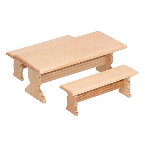 KIMISS Dollhouse Holztisch, Mini Doll House Bench Gut Aussehender Nicht Giftiger Tisch, 1:12 Blockfarbe Möbel Auskundig Eingerichtetem Modellholzmodell Restaurant Long Bench (Holzfarbe) von KIMISS