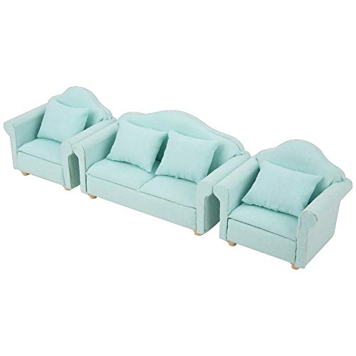 KIMISS Dollhouse Plaid Sofa Kissen Set, Mini 3PCS 1:12 Doll House Set Accessoire 1/12 Dolls House Möbelpuppenhouse Sofa und Stühle Möbel für Dekoration Zimmer Spielzeug Spielzeug (Matcha-Grün) von KIMISS