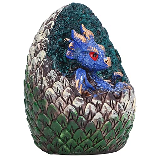 KIMISS Dragon Egg Resin Deco Statue, Süße Lebhafte Drachenfigur für Wohnzimmer, Garten, Büro (Blaues Drachenbaby) von KIMISS