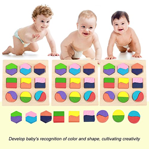 KIMISS E Onal Holzspielzeug, Sortieren, Stapeln und Steckungs Spielzeug Geo -Formblockbauer -Bildungsset Geometrisches Puzzle Kognitive Matching Early Learning Tool 3 Baby Baby (Eine Hälfte) von KIMISS