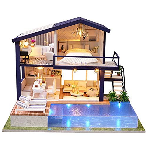 KIMISS Hölzerne Miniaturversammlung Deco House Ornament für - Umweltfreundliches DIY Villa Building Kit (Staubhaube) von KIMISS
