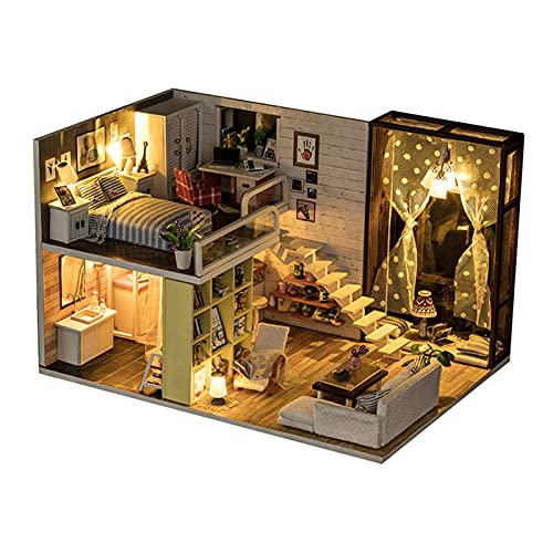 KIMISS Holzhandwerk Miniaturpollhouse Kit - Einfaches -Modellhaus mit Möbeln, Kreativer DIY Erfahrung für Teenager und Erwachsene von KIMISS