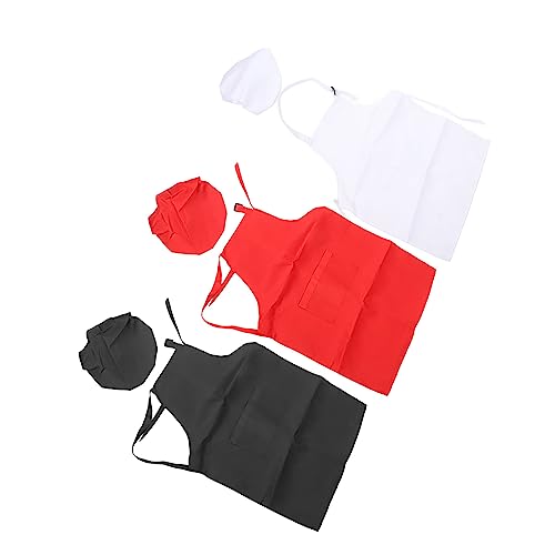 KIMISS Kids Chef Kostüm Set - 3 Set Kids Schürze und Küchenchef Hut Rot Schwarz Weiß süß von KIMISS