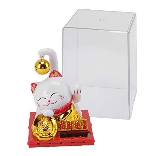 KIMISS Kleine Bell Lucky Cat Solar Orarkornamente - Solar Cat -Statue für die Energieerfassung für Heim-, Büro und Autodekoration Weißes Lucky Maskottchen mit Automatischer Wellenhand von KIMISS