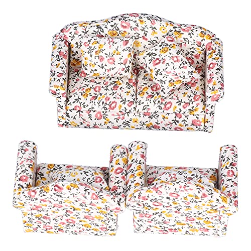 KIMISS Miniatur 1/12 Skala Dollhouse Sofa Set mit Kissen - Holzpuppenhausmöbel und Zubehör für Raumdekoration von KIMISS