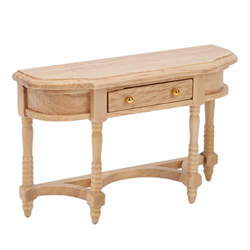 KIMISS Miniatur -Holzschreibtisch für Dollhouse - 1:12 Maßstab Halb Runde Tischzubehör für Protokolldesign mit Eröffnungsschubladen Ideal für Dollhouse Wohnzimmerdekoration von KIMISS