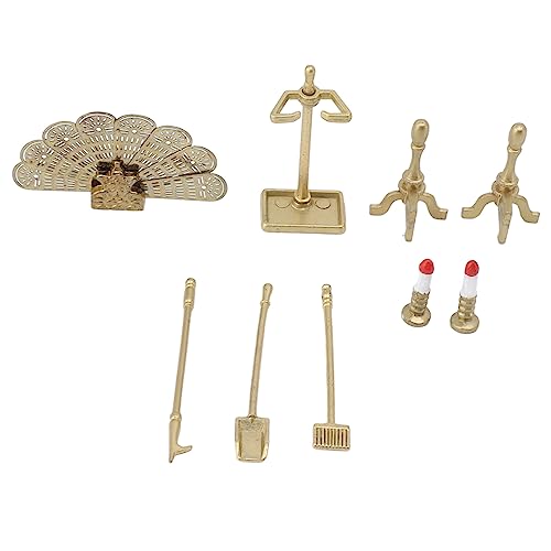 KIMISS Puppenhaus Kaminzubehör -Set - Miniatur Deco Zubehör für 1/12 Skala Puppenhaus mit Regal, Kerzenhaltern und Reinigungswerkzeugen von KIMISS