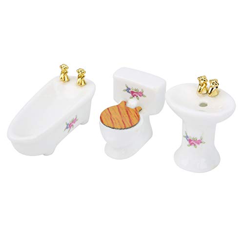 Miniatur-Badezimmer-Set, 1/24 Puppenhaus-Set, Keramik-Badewanne, Toilette und Waschbecken-Set, 3 Farben zur Auswahl, exquisite Handwerkskunst, für Mini-Puppenhaus-Kollektion (Rose) von KIMISS