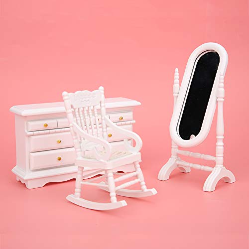 Miniaturpuppenhaus, 1:12 Möbel Doppelbettspiegel Nachtpuppenhause Dekoration Spielzeug Spiele Zubehör 1 12 Skala Kit Exquisit für 6 Tischstuhl Schrankpuppenzubehör (6 Sätze #11) von KIMISS