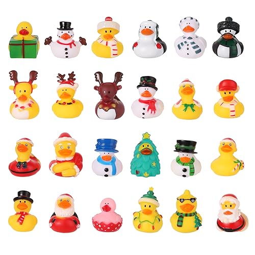 24PCS Weihnachtsenten, 24 Stile Verschiedene Gummi Enten für Baden Kreative Gummienten Bade Enten Spielzeug Wasserspielenten Schwimmendes Badewannenspielzeug für Kinder Partygeschenk Babyparty von KINBOM