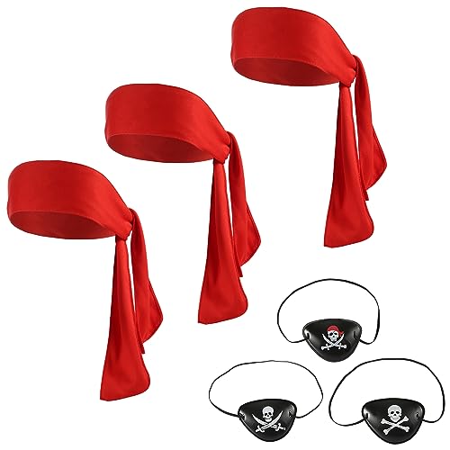 6 Stück Halloween Piraten Kostüm, Piraten Zubehör Inklusive 3 Krawatten-Stirnband Piratenkopf-Bandana 3 Schwarze Piraten Augenklappe in 3 Stilen für Cosplay-Party 6 Stück Halloween Piraten Kostüm, Piraten Zubehör Inklusive 3 Krawatten-Stirnband Piratenkopf-Bandana 3 Schwarze Piraten Augenklappe in 3 Stilen für Cosplay-Party von KINBOM