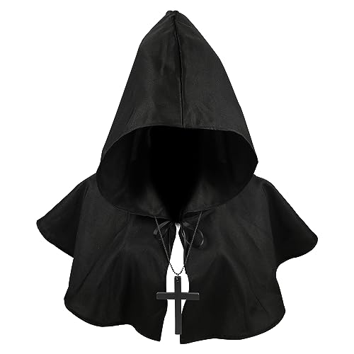 Halloween Umhang mit Kapuze Sensenmann Umhang mit Kapuze, Halloween Kostüme mit Kreuz-Anhänger Halloween-Kostüm Todesumhang für Halloween-Cosplay Kinder Erwachsene Teenager (Schwarz) von KINBOM
