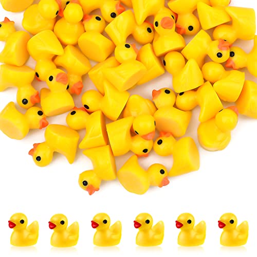 KINBOM 120 Stück Mini Enten Harz, Mini Enten Figuren Miniatur Enten Mini Resin Ducks zum Basteln Zuhause Streichspiel Puppenhaus Schulprojekt Landschaft Aquarium (Gelb) von KINBOM