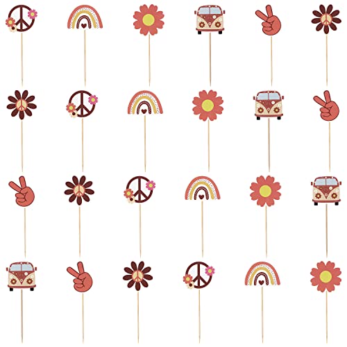 KINBOM 24 Stück Hippie Party Deko, Hippie Cupcake-Topper Party Cake Topper Hippie Kuchenaufsätze Peace Zeichen Deko Kuchenpicker für 60s Party Boho Party Deko KINBOM 24 Stück Hippie Party Deko, Hippie Cupcake-Topper Party Cake Topper Hippie Kuchenaufsätze Peace Zeichen Deko Kuchenpicker für 60s Party Boho Party Deko von KINBOM
