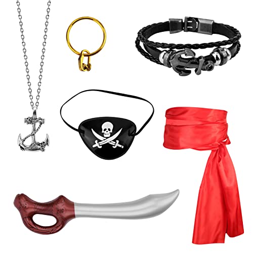 KINBOM 6 Stück Piraten Accessoires, Piraten Halloween Piraten Zubehör Set für Cosplay-Kostümpartys Zubehör von KINBOM