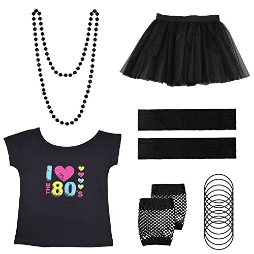 KINBOM 80er Jahre Kostüm Zubehör Set, 80er Jahre Party Outfits Party-T-Shirt Tutu-Rock Beinlinge 80er Zubehör Set für Kostümpartys im Retro-Stil (XXL) von KINBOM