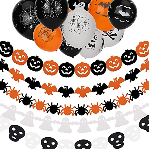 KINBOM Halloween-Party-Dekorationsset Halloween-Dekorationsbanner-Paket mit 5 Halloween-Bannern und 25 Halloween-Schädel-Luftballons Geisterzubehör für die Halloween-Party-Dekoration von KINBOM
