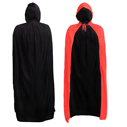 King of Halloween XS (80cm) Wende-Cape mit Kapuze, schwarz-roter Vampir Umhang auch ideal für Zauberer/Magier, Teufel, Rotkäppchen, Assassin, Cosplay/Rollenspiel/Mittelalter - Unisex von KING OF HALLOWEEN.DE