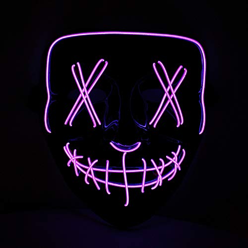 LED Maske VIOLETT mit 3 x Lichteffekten Mottoparty Halloween, Fasching & Karneval als Kostüm für Unisex von KOH von KING OF HALLOWEEN.DE