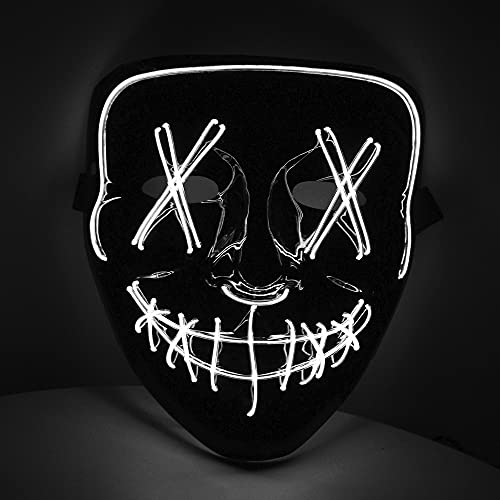 LED Maske Weiss-mit 3 x Lichteffekten Mottoparty Halloween, Fasching & Karneval als Kostüm für Unisex von KOH von KING OF HALLOWEEN.DE