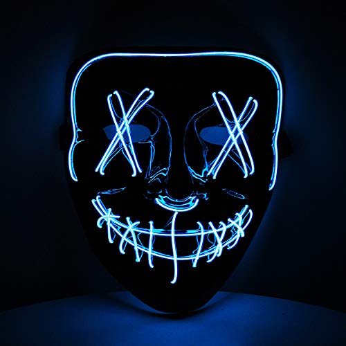 LED Maske blau - mit 3 x Lichteffekten Mottoparty Halloween, Fasching & Karneval als Kostüm für Unisex von KOH von KING OF HALLOWEEN.DE