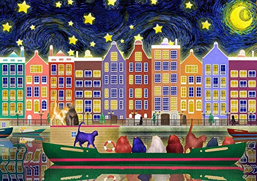 Captainalbatross Jigsaw Puzzles 1000 Piece for Adults Amsterdam for Cat Lovers Puzzle Amsterdam Puzzle Van Gogh Moon Puzzle Colourful Cat Animal Puzzle von KINGAM