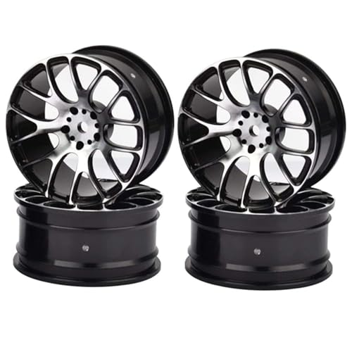 52mm RC Autofelgen,KINGCOO 4Stück Y-Form Aluminiumlegierung Metall Räder für 1:10 RC Drift Rallye Auto On Road Rennwagen für HPI HSP Kyosho TT01 TT02(Schwarz) von KINGCOO
