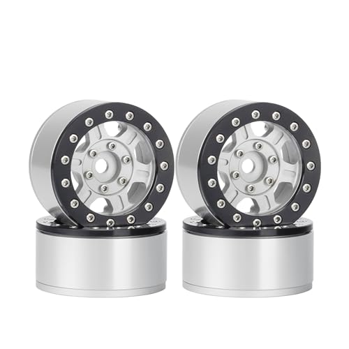 6-Speichen RC Radnabe,KINGCOO 4Stück 1,55 Zoll Aluminiumlegierung Metall Beadlock Felgen Naben Räder Ersatzteile für 1/10 RC Crawler Auto für Axial SCX10 TRX4 Tamiya D90 1.55" Reifen (Silber+Schwarz) von KINGCOO
