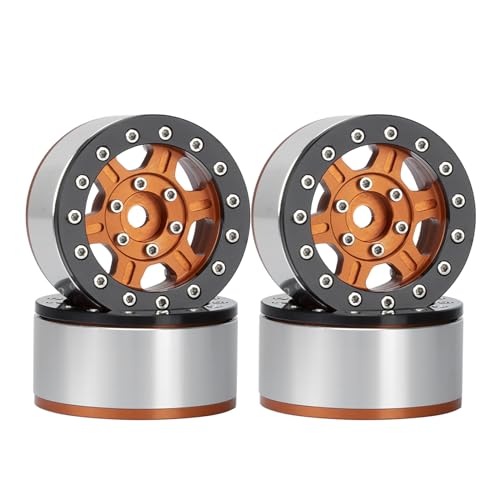 6-Speichen RC Radnabe,KINGCOO 4Stück 1,55 Zoll Aluminiumlegierung Metall Beadlock Felgen Naben Räder Ersatzteile für 1/10 RC Crawler Auto für Axial SCX10 TRX4 Tamiya D90 1.55" Reifen (Orange+Schwarz) von KINGCOO