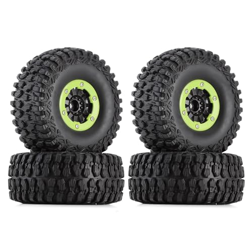 KINGCOO 1/7 RC Reifen und Kunststoff Räder Set, 4Stück 135mm Gummireifen mit Felge 17mm Hex Räder Upgrade Teile für 1:7 Short Course Truck Desert Racer RC Modell Auto Truck (Grün) von KINGCOO