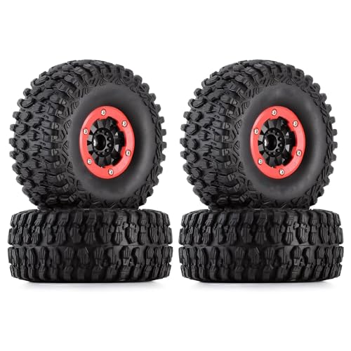 KINGCOO 1/7 RC Reifen und Kunststoff Räder Set, 4Stück 135mm Gummireifen mit Felge 17mm Hex Räder Upgrade Teile für 1:7 Short Course Truck Desert Racer RC Modell Auto Truck (Rot) von KINGCOO