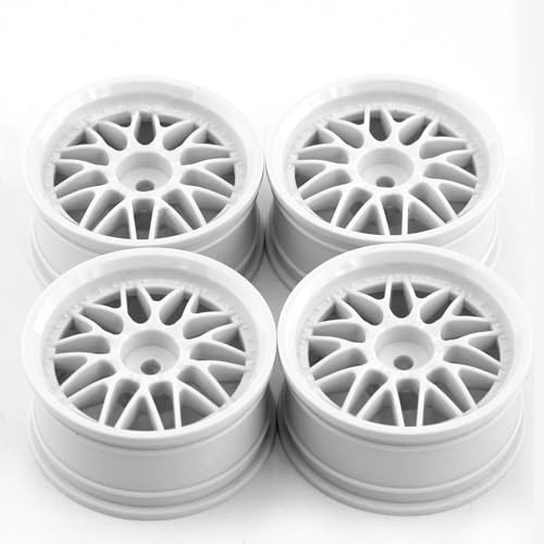 KINGCOO 4PCS 52mm Durchmesser 10Y-förmig Kunststoff Rad Felgen Offset:3mm Hex 12mm für 1:10 RC On-Road Run-flating Drift Touring Racing Rallye Auto 1.9inch Reifen Teile (Weiß) von KINGCOO