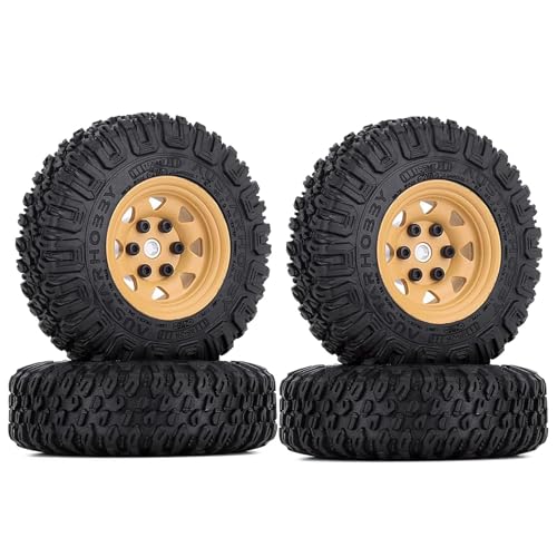 KINGCOO 4PCS 85mm RC Auto Reifen und Radsatz,1.55 Zoll Metall Beadlock Felgen Reifen für 1/10 RC Crawler Auto für Axial AX90069 D90 TF2 Tamiya CC01 LC70 LC80 Upgrade-Teile (Gelb) von KINGCOO