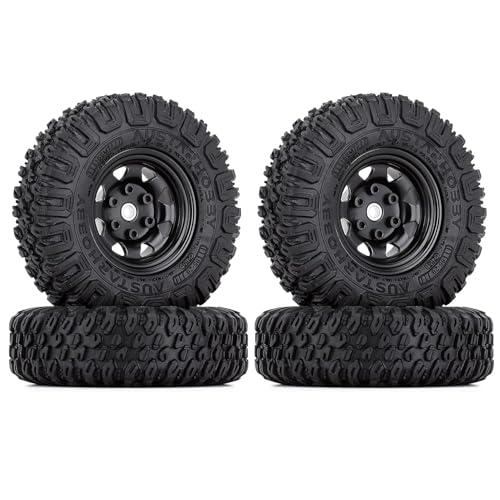 KINGCOO 4PCS 85mm RC Auto Reifen und Radsatz,1.55 Zoll Metall Beadlock Felgen Reifen für 1/10 RC Crawler Auto für Axial AX90069 D90 TF2 Tamiya CC01 LC70 LC80 Upgrade-Teile (Schwarz) von KINGCOO