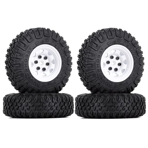 KINGCOO 4PCS 85mm RC Auto Reifen und Radsatz,1.55 Zoll Metall Beadlock Felgen Reifen für 1/10 RC Crawler Auto für Axial AX90069 D90 TF2 Tamiya CC01 LC70 LC80 Upgrade-Teile (Weiß) von KINGCOO