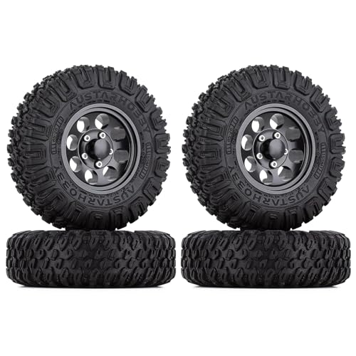 KINGCOO 4PCS RC Reifen und Metall Felgen,1,55 Zoll Aluminium Beadlock Räder Gummireifen für 1/10 RC Crawler Auto für Axial AX90069 D90 TF2 Tamiya CC01 CC02 LC70 LC80 Upgrade-Teile (Schwarz, 85mm) von KINGCOO