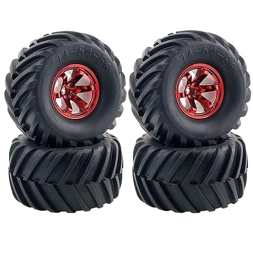 KINGCOO 4PCS RC Truck Reifen, 135MM Gummireifen und Kunststoff Felgen Zubehör für Monster Truck 1/10 RC Auto für HSP HPI Tamiya Kyosho Truggy (Rot) von KINGCOO