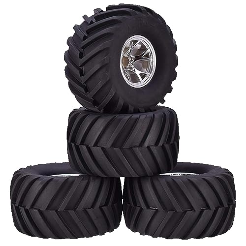 KINGCOO 4PCS RC Truck Reifen, 135MM Gummireifen und Kunststoff Felgen Zubehör für Monster Truck 1/10 RC Auto für HSP HPI Tamiya Kyosho Truggy (Y- Silber) von KINGCOO