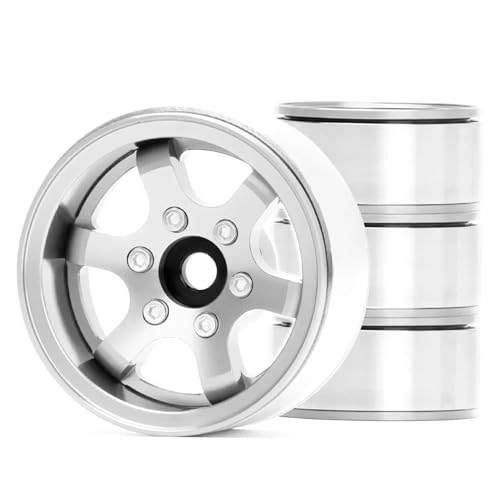 KINGCOO 4Stück 1,55'' Beadlock Legierung 6-Spoke Aluminium Räder Felgen -4.4mm/+2.8mm Offset wechselbar für RC 1/10 Raupenfahrzeug Auto für Axial 90069 Tamiya D90 TF2 LC70 LC80 MN98 (Silber) von KINGCOO