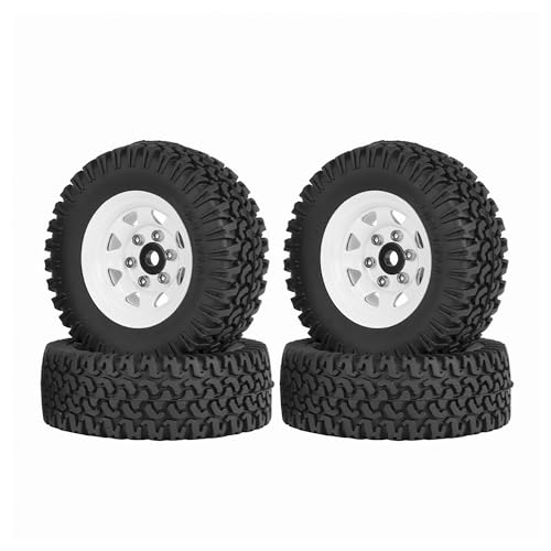 KINGCOO 4Stück 1,55 Zoll Aluminiumlegierung Metall Beadlock Räder Felgen und 76mm Gummireifen für 1:10 RC Crawler Auto für Tamiya CC01 CC02 LC70 JIMNY Axial AX90069 D90 (B-Weiß) von KINGCOO