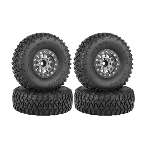 KINGCOO 4Stück 1,55inch Aluminiumlegierung 5Speichen Beadlock Felgen mit 95mm Gummireifen Räder Set für 1/10 RC Rock Crawler Auto Upgrades Teile für Tamiya Axial D90 TF2 CC01 LC70 (Schwarz/Grau) von KINGCOO