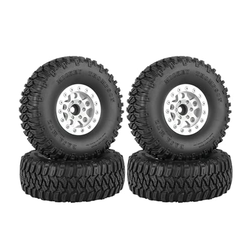 KINGCOO 4Stück 1,55inch Aluminiumlegierung 5Speichen Beadlock Felgen mit 95mm Gummireifen Räder Set für 1/10 RC Rock Crawler Auto Upgrades Teile für Tamiya Axial D90 TF2 CC01 LC70 (Silber) von KINGCOO