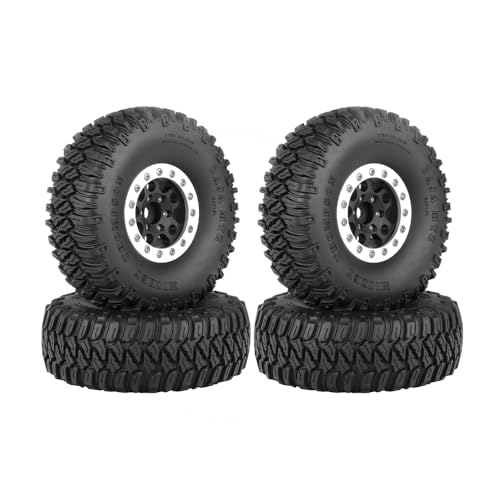 KINGCOO 4Stück 1,55inch Aluminiumlegierung 5Speichen Beadlock Felgen mit 95mm Gummireifen Räder Set für 1/10 RC Rock Crawler Auto Upgrades Teile für Tamiya Axial D90 TF2 CC01 LC70 (Silber+Schwarz) KINGCOO 4Stück 1,55inch Aluminiumlegierung 5Speichen Beadlock Felgen mit 95mm Gummireifen Räder Set für 1/10 RC Rock Crawler Auto Upgrades Teile für Tamiya Axial D90 TF2 CC01 LC70 (Silber+Schwarz) von KINGCOO
