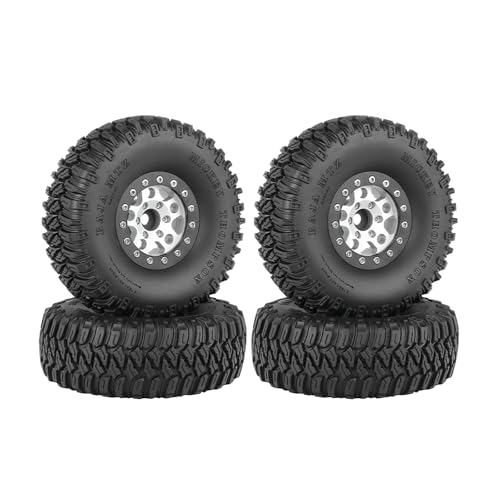 KINGCOO 4Stück 1,55inch Aluminiumlegierung 5Speichen Beadlock Felgen mit 95mm Gummireifen Räder Set für 1/10 RC Rock Crawler Auto Upgrades Teile für Tamiya Axial D90 TF2 CC01 LC70 (Schwarz/Silber) KINGCOO 4Stück 1,55inch Aluminiumlegierung 5Speichen Beadlock Felgen mit 95mm Gummireifen Räder Set für 1/10 RC Rock Crawler Auto Upgrades Teile für Tamiya Axial D90 TF2 CC01 LC70 (Schwarz/Silber) von KINGCOO