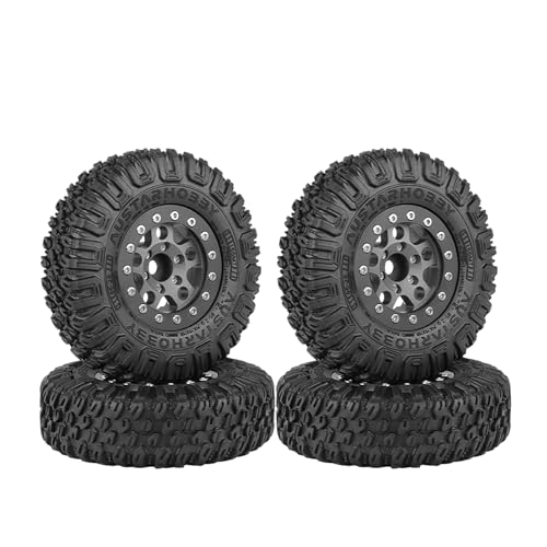 KINGCOO 4Stück 1,55inch Aluminiumlegierung 5Speichen Beadlock Felgen und 85mm Gummireifen Räder Set für 1/10 RC Rock Crawler Auto Upgrades Ersatzteile (Schwarz/Grau) von KINGCOO