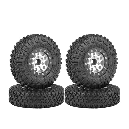 KINGCOO 4Stück 1,55inch Aluminiumlegierung 5Speichen Beadlock Felgen und 85mm Gummireifen Räder Set für 1/10 RC Rock Crawler Auto Upgrades Ersatzteile (Schwarz/Silber) von KINGCOO