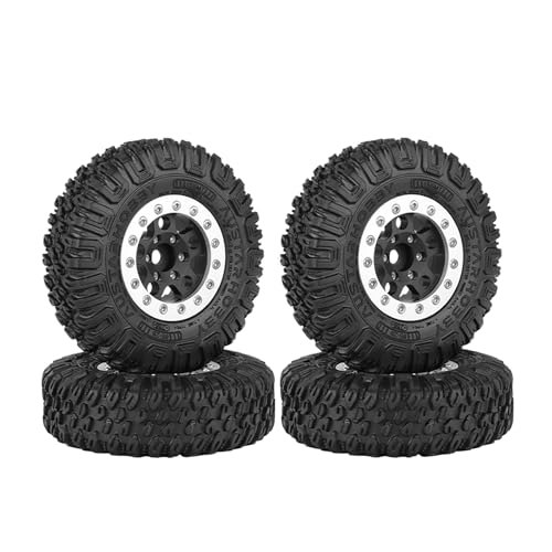 KINGCOO 4Stück 1,55inch Aluminiumlegierung 5Speichen Beadlock Felgen und 85mm Gummireifen Räder Set für 1/10 RC Rock Crawler Auto Upgrades Ersatzteile (Silber+Schwarz) von KINGCOO