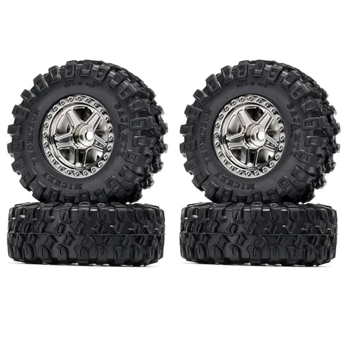 KINGCOO 4Stück 1.0'' Beadlock Radfelgen und RC Crawler Auto Gummireifen Set für 1/24 1/18 RC Raupenwagen für Axial SCX24 AX24 TRX4M FMS FCX18 FCX24 90081 AXI00001 Upgrade Teile,52x19mm (A-Grau) von KINGCOO